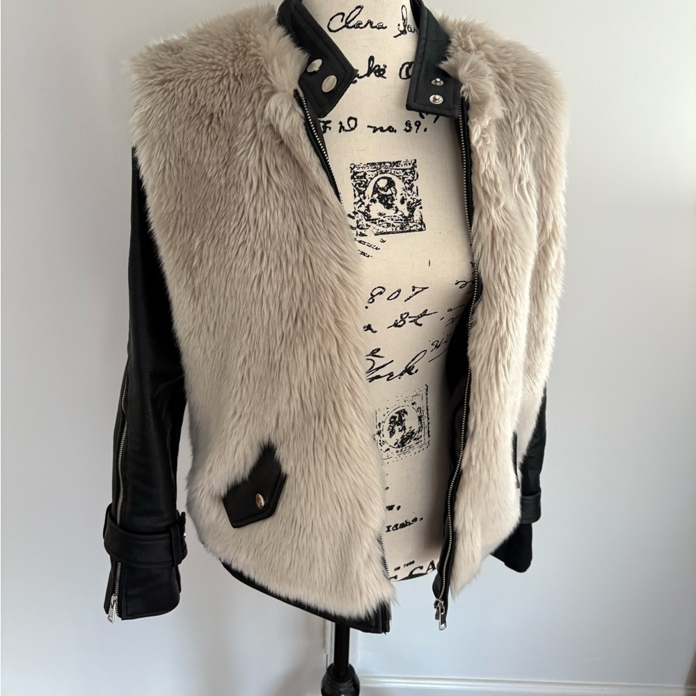 Faux Fur and Vegan Leather Women's Jacket